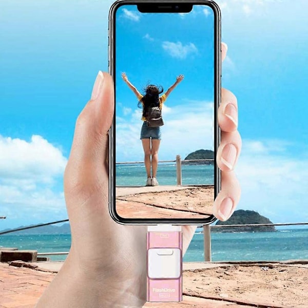 Flashdrev til iPhone 128GB, 4-i-1 USB C-formet hukommelseskort, Photo Stick ekstern lagerplads tommelfingerdrev til iPhone iPad Android computer