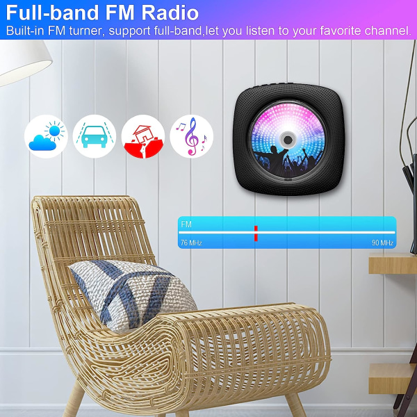 1 stk Bærbar Bluetooth CD-afspiller Vægmonteret HiFi Indbygget højttaler med støvdæksel