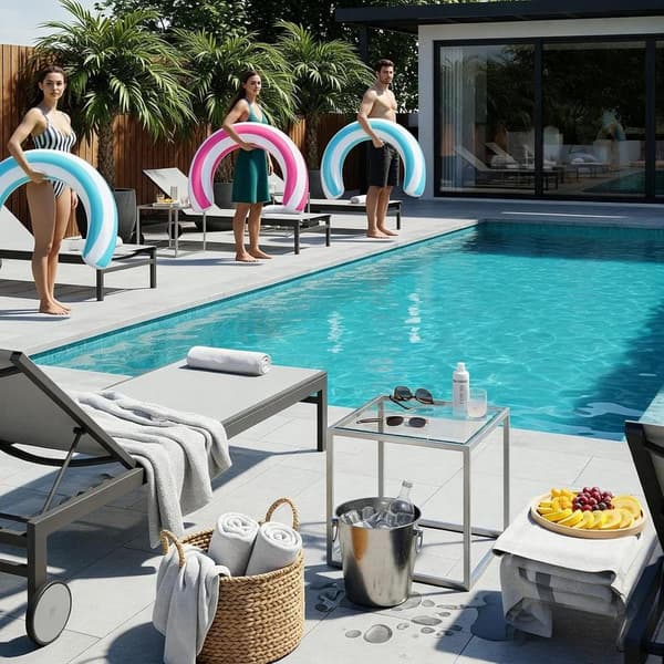 Buede poolnudler (30 x 24 tommer) – oppusteligt badelegetøj til voksne med lyserøde og blå striber – ideelle til poolen, stranden, ferien