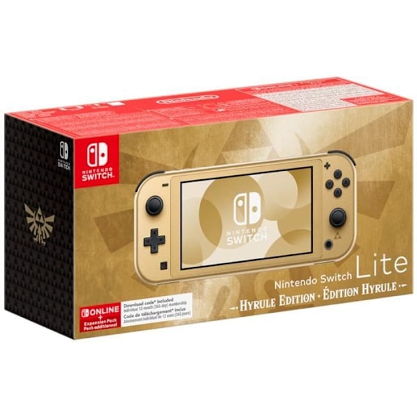 Nintendo Switch Lite bärbar konsol • Hyrule Limited Edition + 12 månaders NSO-prenumeration med tilläggspaket (kod) Guld