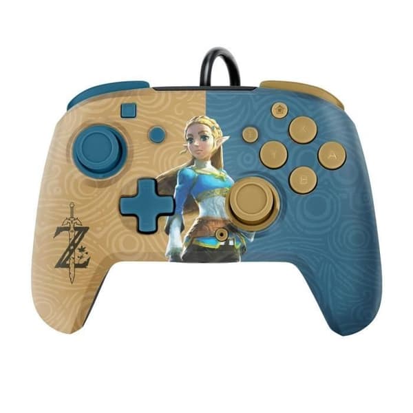 PDP Kablede controller Zelda Faceoff Deluxe+ til Nintendo Switch – Blå og brun Brunt och blått