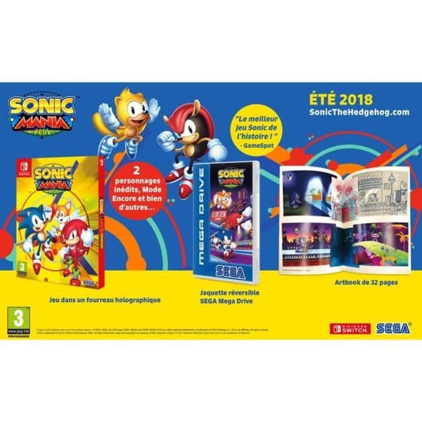 Sonic Mania Plus tasohyppelypeli - Sega - Nintendo Switch - 1-4 pelaajaa - PEGI 7+ Vit