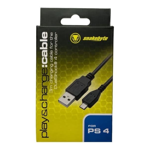Laddkabel - Snakebyte - PS4 - 3m - USB - Mikro-anslutning svart