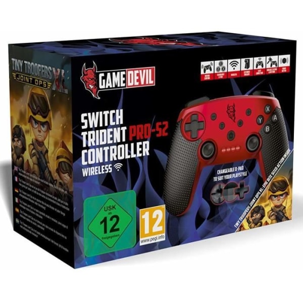 Trident Pro-S2 Controller rød + spil Tiny Trooper til switch Röd