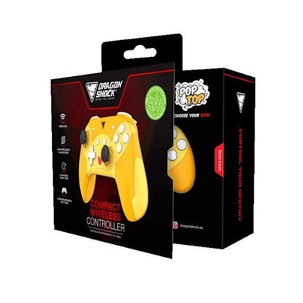 Spilcontroller - DRAGONSHOCK - POPTOP COMPACT BT - Bluetooth - Programmerbar - 6-akset gyroskop Orange, Rød, Gul