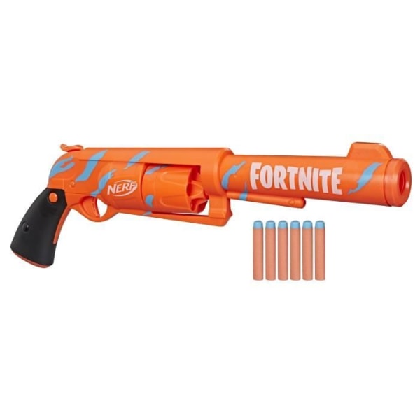 NERF - Fortnite - Blaster 6 -SH Camo Pulse -pinnoitteella - Iskumekanismi - Pyörivä piippu - 6 NERF tikkaa - Elite