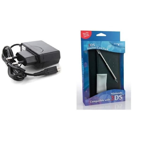Tillbehör - Laddare - 3DS - Svart - Läderväska - Stylus medföljer