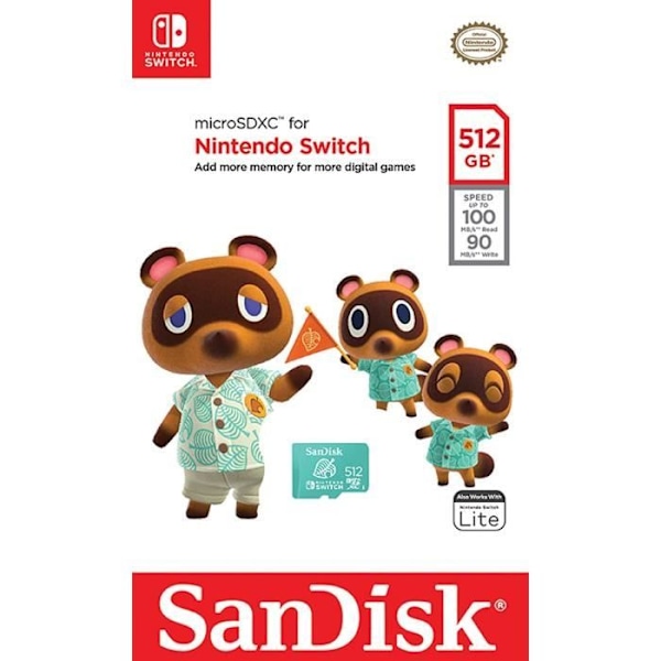 SanDisk - 512 GB Animal Crossing Leaf Edition microSDXC UHS-I hukommelseskort til Nintendo Switch, Switch Lite og Switch OLED