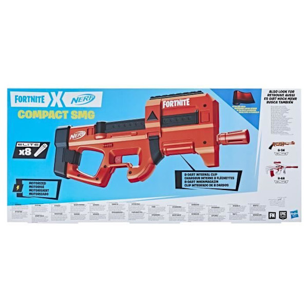 Nerf Fortnite Compact SMG, Motorized Dart Blaster, Ultra Red Coating, 8-Dart Internal Magazine, Inkluderar 8 Dart röd och svart