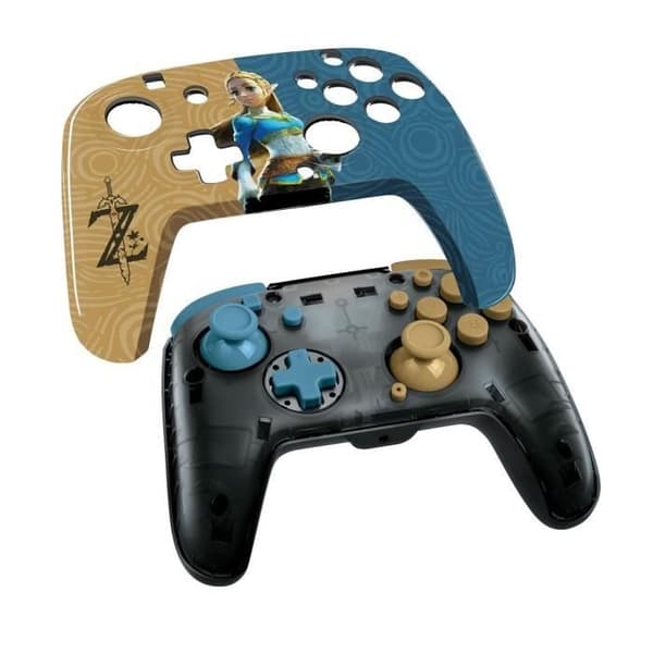 PDP Kablede controller Zelda Faceoff Deluxe+ til Nintendo Switch – Blå og brun Brunt och blått
