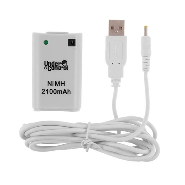 Vitt batteri för XBOX 360 Controller + laddkabel