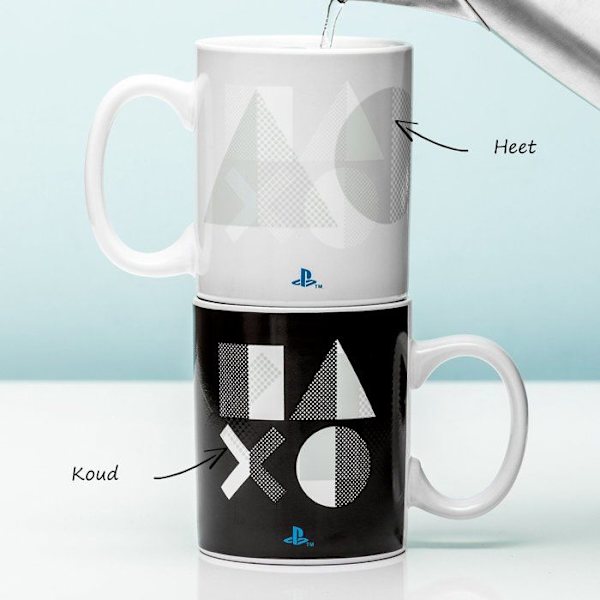 Mugg - Playstation - PS5 - Termofärgad - 300ml - Rund - Vit Färg