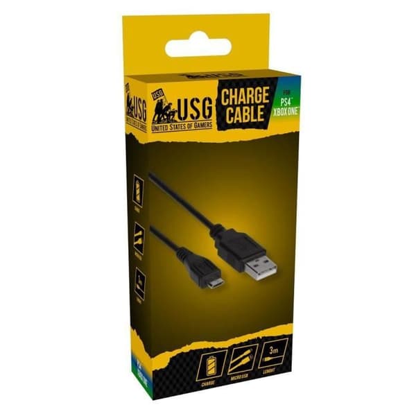 Laddkabel - USG - PS4 och Xbox One - USB - Svart - Multiplattform