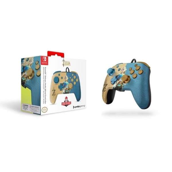 PDP Kablede controller Zelda Faceoff Deluxe+ til Nintendo Switch – Blå og brun Brunt och blått