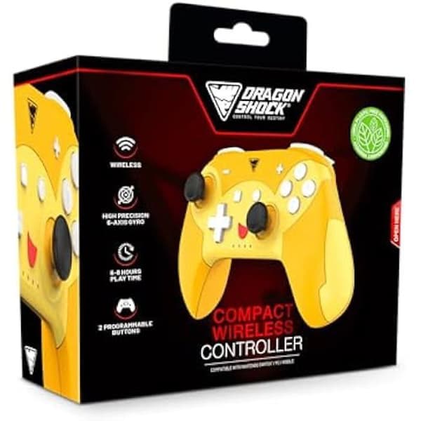 Spilcontroller - DRAGONSHOCK - POPTOP COMPACT BT - Bluetooth - Programmerbar - 6-akset gyroskop Orange, Rød, Gul