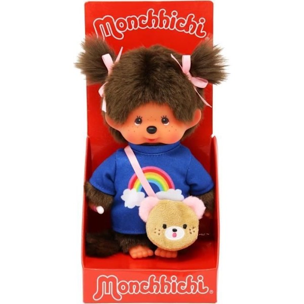 Bandai - Monchhichi krammet plushie med skulderrem - 20 cm Flerfärgad