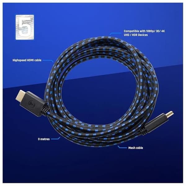 HDMI-kabel - SNAKEBYTE - Pro 4K - 3 meter - Sort/Blå - Kompatibel med PS4 Sort/blå