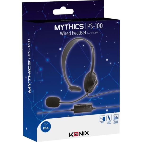 Konix Headset Mikrofon Monaural jack 3,5 mm PS-100 til PS4 - Kablet lydstyrkekontrol, Kablet, Teleskopbom