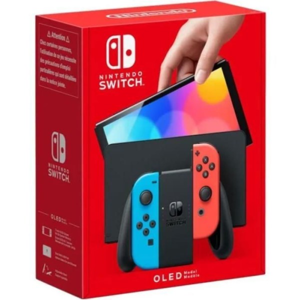 Nintendo Switch -konsoli - OLED-malli • Neonsininen ja neonpunainen