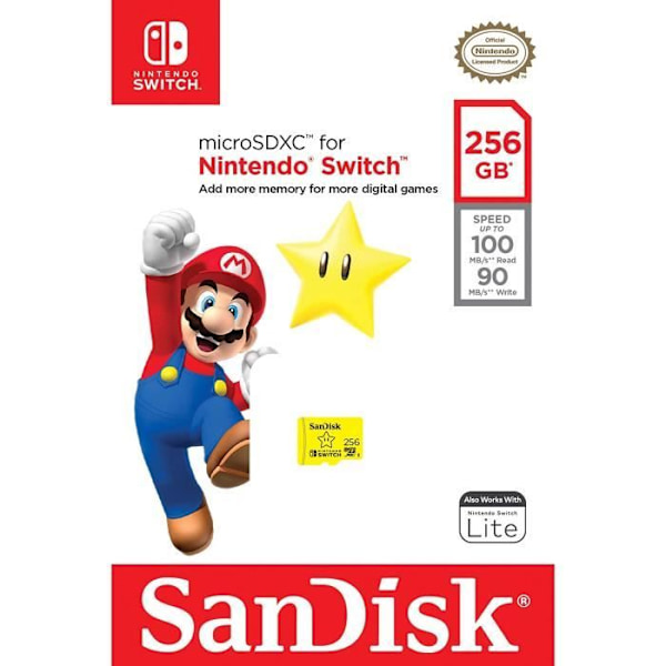 SanDisk - 256 GB microSDXC UHS-I Hukommelseskort Super Mario Super Star Edition til Nintendo Switch, Switch Lite og Switch OLED