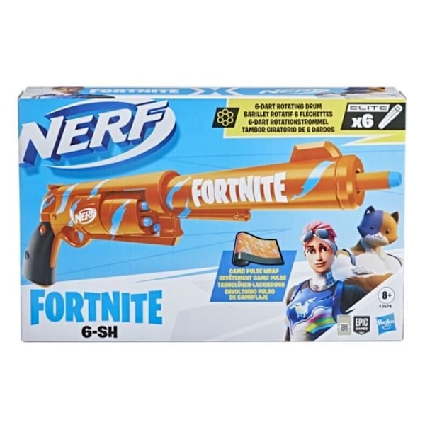 NERF - Fortnite - Blaster 6 -SH med Camo Pulse beläggning - slagstiftsmekanism - roterande pipa - 6 NERF pilar - Elit