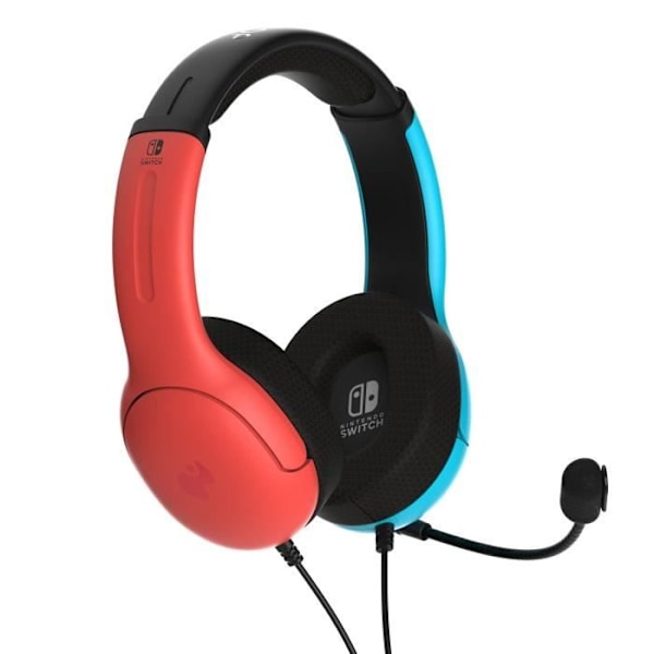 Kablet gaming headset - PDP - Airlite Nintendo Switch - Officiel Nintendo licens - Fleksibel mikrofon - Neon blå og neon rød