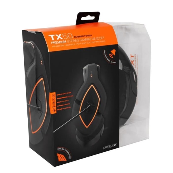 Gioteck – TX50 langallinen stereopelikuuloke – 50 mm:n kaiuttimet – 3,5 liitin – PS4 Xbox One PC -kytkin – (oranssi, musta)