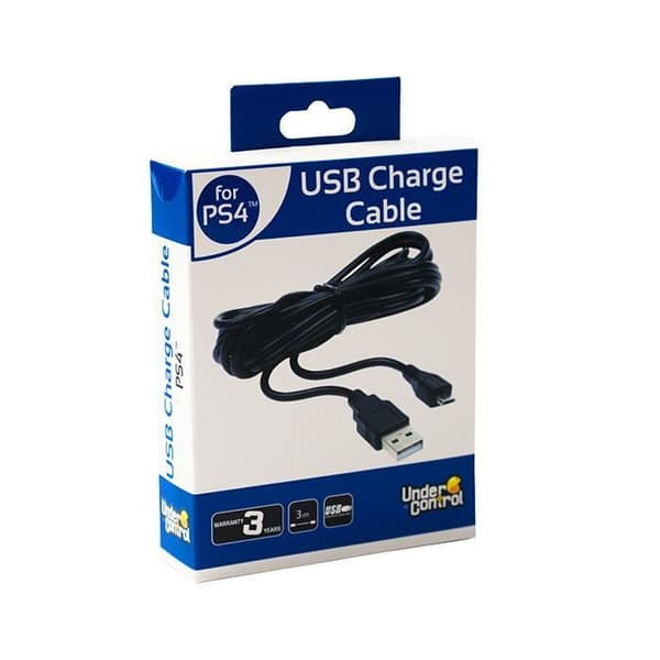 Ladekabel - UNDER CONTROL - PS4 - Micro USB - 3M - Sort Svart