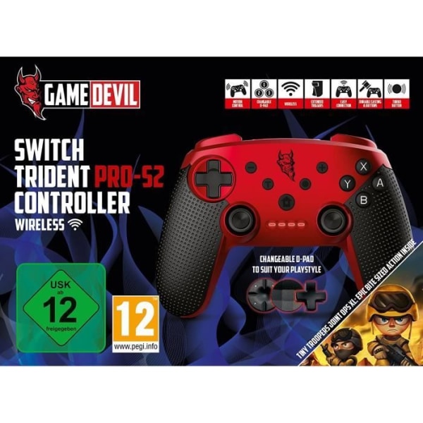 Trident Pro-S2 Controller rød + spil Tiny Trooper til switch Röd