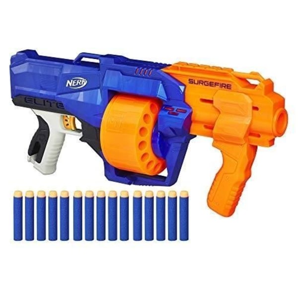 Nerf Elite SurgeFire Pistol - NERF - Blå - Rotationsmagasin til 15 dartpile - 27m rækkevidde