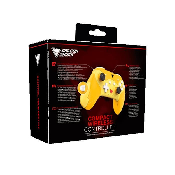Spilcontroller - DRAGONSHOCK - POPTOP COMPACT BT - Bluetooth - Programmerbar - 6-akset gyroskop Orange, Rød, Gul