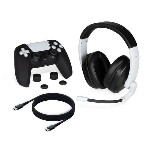 Pack Starter Gaming Headset Konix til PS5™ Sort og Hvid + Silikonecontroller Cover + Tommelstøtte Svartvitt