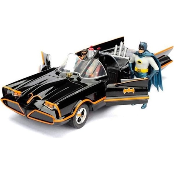 Figuriini - DC COMICS - Batman 1966 Batmobile - 1:24 - Metalli Die-Cast - Musta Svart