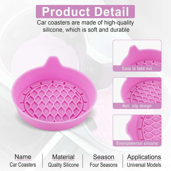 Car Cup Holder Coasters, Silicone Cup Holder Insert, Universal Non-Slip Cup Holders, Interior 4-pack Pink Pink