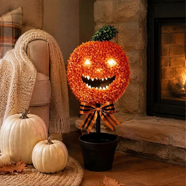 Syksyinen kurpitsatopiaari – Halloween-tekopuksipuu – etuovelle 1pc A