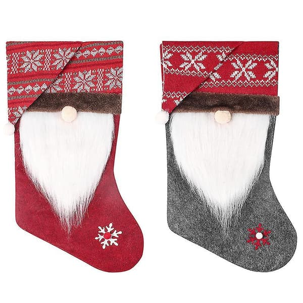 Juldekoration Julstrumpa Presentpåse Härlig Tomte Strumpa Bag2pcsröd+grå