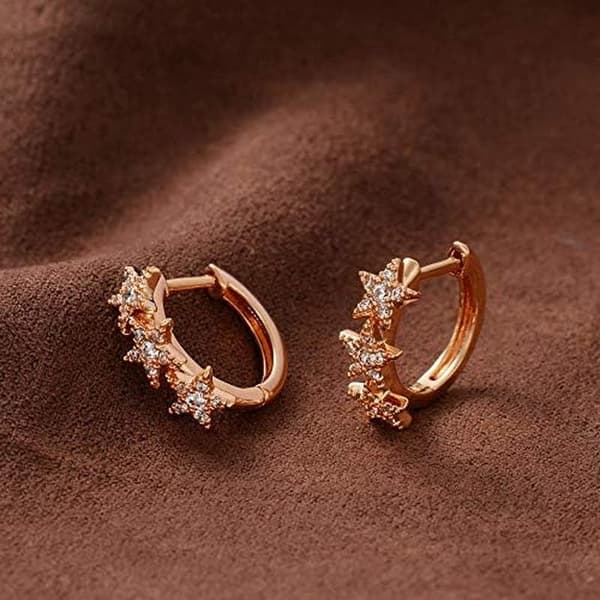 Øreringe Guldplaterede Kraftige Tykke Creoler Diamant Kubisk Zirkonia Indlæg Sleeper Tiny Delicate Boho Strand Simple Hyp