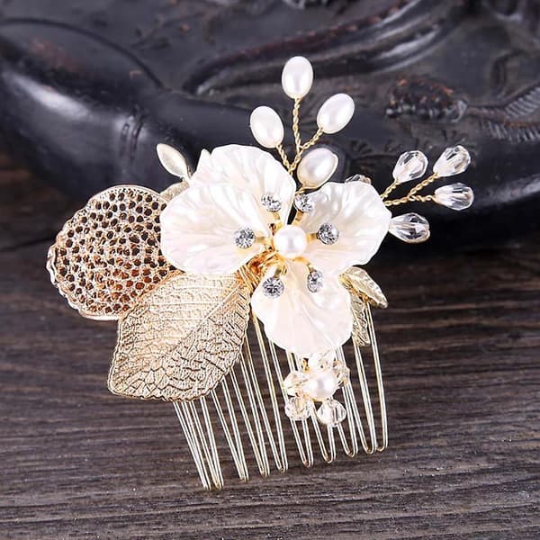 4 x Blomma Blad Strass Imitationspärla Bröllop Hårkam Brudhårstycke Accessoar