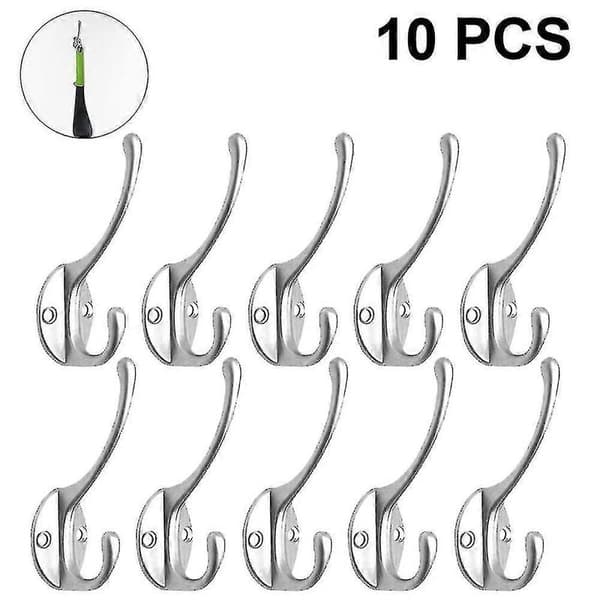 10-pack rustika klädkrokar väggmonterade kraftiga dubbelkrokar retro Silver