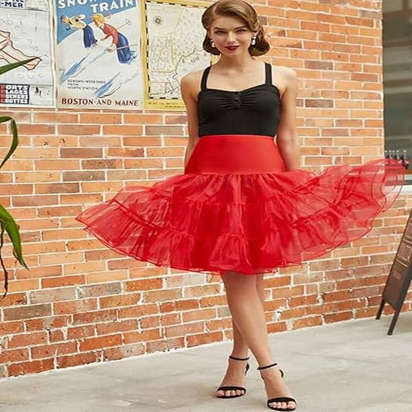 50-tals Underkjol Rockabilly Klänning Tyll Tutu för Kvinnor Röd Red M