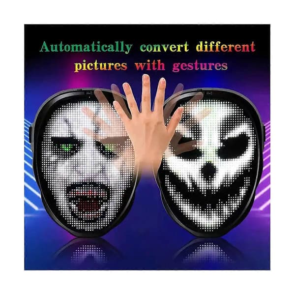 Bluetooth LED-mask för fest, Halloween, jul, DIY-animation, text, kärlek, spratt, konsert, robot Black