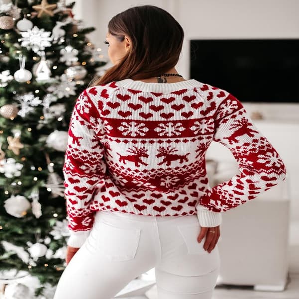 Dame Efterår Vinter Jul Sweater Dame Strikket Trøje hvid small hvid white white medium
