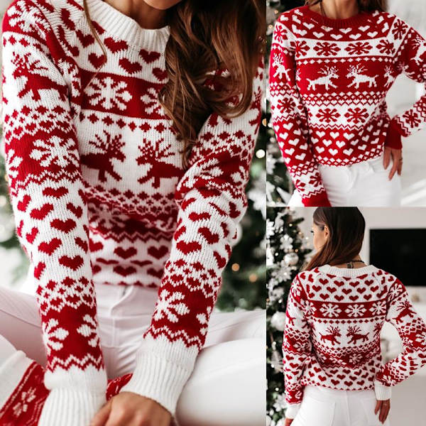 Dam Höst Vinter Jul Tröja Dam Stickad Tröja vit small vit white white medium