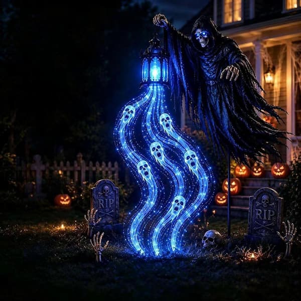 Kummitusvalo Halloween Sisä- ja ulkokoriste 3D Grim Reaper Solar