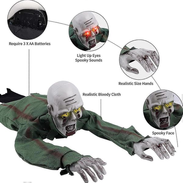 Halloween Creepy Crawling Zombie-rekvisitt med lys- og lydeffekter