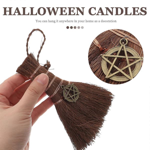 DIY Halloween häxkvast berlockhänge för bil 4-pack 14X10CM Coffee