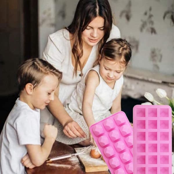 DIY Silikon 18 Diamant Sjokoladeform Bakeformer Isbiter Pudding Gelé Q Pink