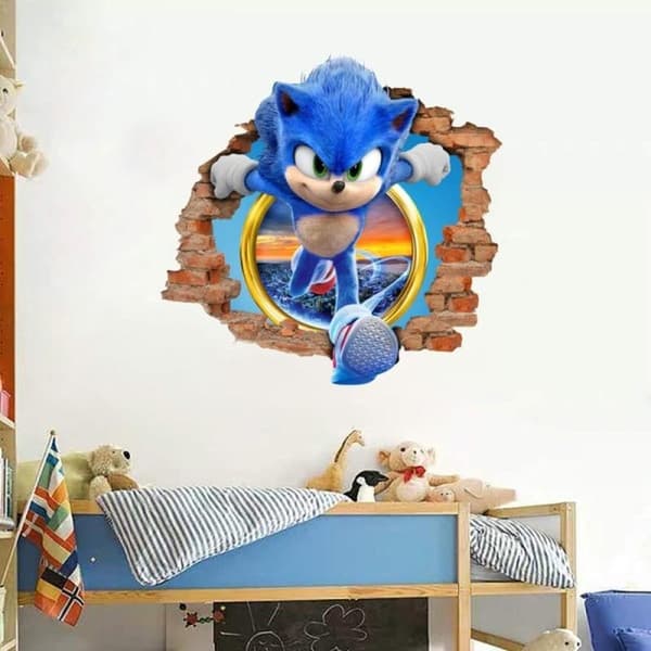 Sonic vægdekorationssticker, børns tegnede soveværelsesbaggrundsvæg