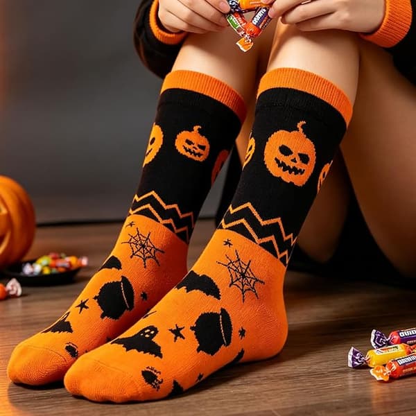 Kontrastfärgade Halloween-strumpor för kvinnor och män, fladdermus