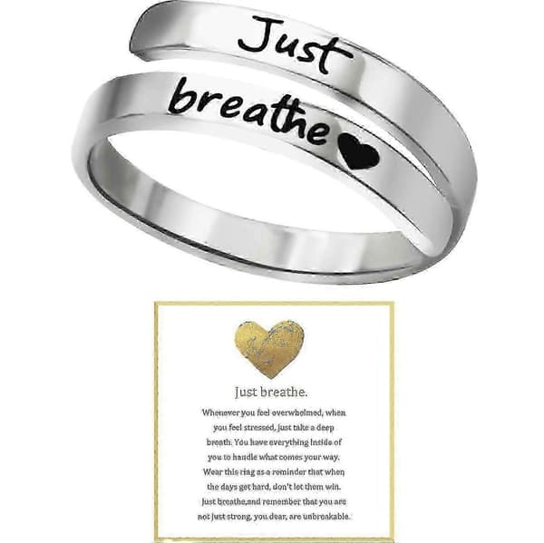 Just Breathe-ring for kvinner, justerbar hjertering i rustfritt stål, spiralformet helbredende ring, inspirerende hjertegave, smykker, sølv Silver